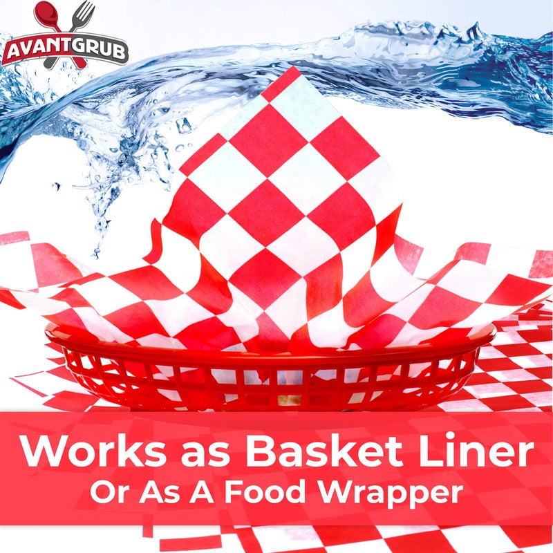 Avant Grub Extra Large, Grease Resistant Red Checkered Sandwich Liner 300 Sheet Pack. Microwave Safe 15x15 in Wax Paper Deli Wrap for Restaurants, Churches, BBQs, Concession Stands, School Carnivals, and Fairs. - Image 5